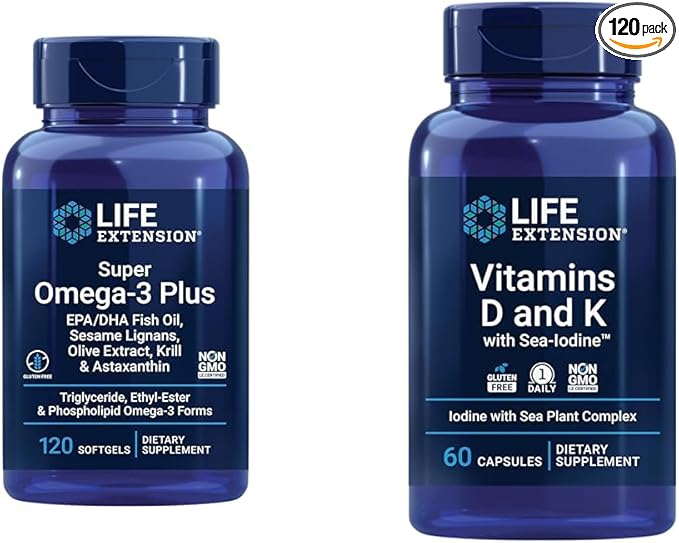 Life Extension Super Omega-3 Plus EPA/DHA Fish Oil Sesame Lignans &amp Vitamins D and K with Sea-Iodine Vitamin D3