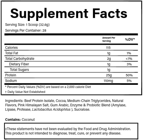 PURE® Grass-Fed Beef Protein Isolate Powder - 25g Protein 28 Servings - Dairy-Free Paleo &amp Keto Friendly Protein with MCT Oil Probiotics &amp Natural Collagen - No Whey or Lactose - Chocolate 9