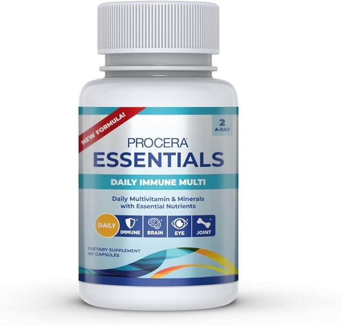 Procera Essentials Daily Immune Multivitamin - 19 Essential Vitamins Minerals &amp Antioxidants - Eye Heart &amp Brain Health - Joint Support - Improved Vitality &amp Vigor - 60 Count