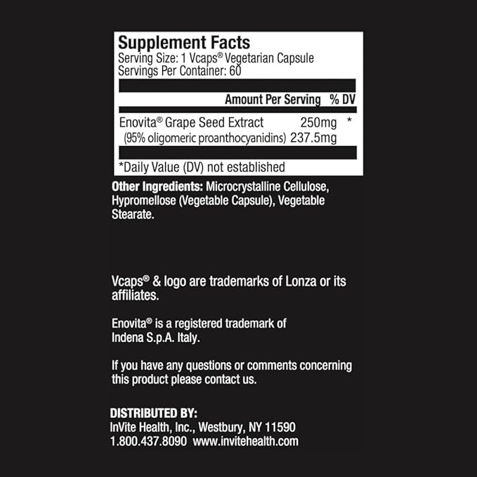 Invite Health - Grape Seed Extract - Support for Circulatory Health and Blood Pressure Already Within a Normal Range - 60 Vegetarian Capsules - 30 Day Supply