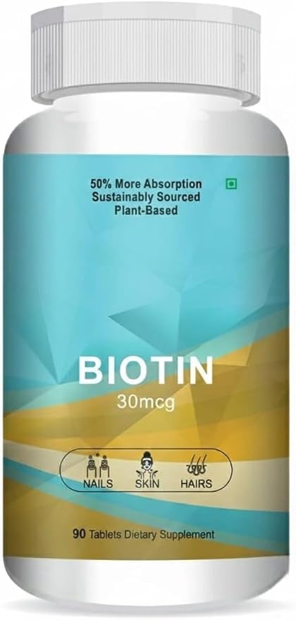 SS Biotin 30mcg Supplement for Hair Growth Strong Hair and Glowing Skin Fights Nail Brittleness 90 Tablets
