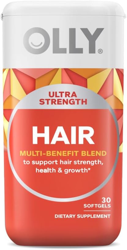 OLLY Ultra Strength Hair Extra Strength Daily Energy Biotin Keratin Vitamin B12 CoQ10 Goji Berry Gummy Supplement Bundle - 30 Count 60 Count