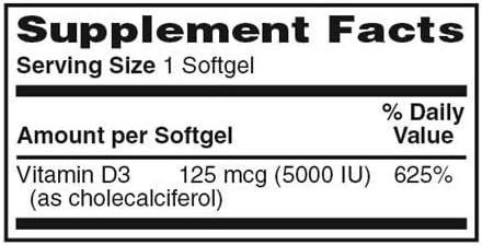 Vitamin D3 High Potency 5000 IU 100 Softgels per Bottle Pack of 4