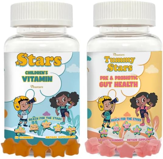 Kids Growth &amp Gut Health Bundle – Daily Multivitamin Gummies + Prebiotic and Probiotic Gummies – Gluten Free Vegan 2 Pack