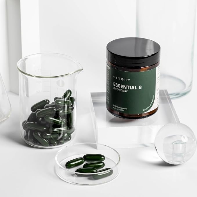 Essential 8 | Multivitamin for Energy &amp Immunity Support | 8 Essential Nutrients | Calcium Vitamin B12 Omega3 Zinc Iron Vitamin D &amp More | Non-GMO Vegan GF | 30 Servings (60 Softgel Cap