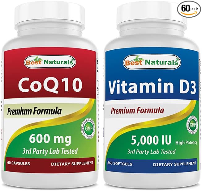 Best Naturals CoQ10 600 mg &amp Vitamin D3 5000 IU