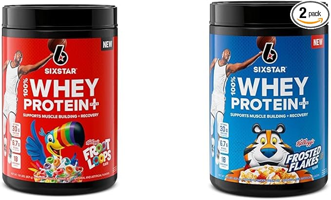 Six Star Whey Protein Powder Plus Kellogg's Froot Loops &amp Frosted Flakes Flavors | 30g Protein | Muscle Builder for Men &amp Women | 1.8lb Each