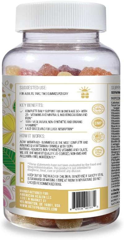ACTIF Women Age 60+ Gummies with 25+ Advanced Factors CoQ10 and Probiotics - Non GMO Made in USA 90 Count