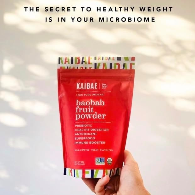 KAIBAE Premium Organic Baobab Powder | Prebiotic Fiber Superfood for Gut &amp Metabolic Health | Vitamin C + Polyphenols | Gluten-Free Non-GMO Vegan | 8 oz.