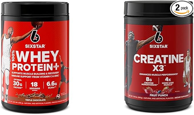 Six Star Elite Series 100% Whey Protein Plus Triple Chocolate 1.8lbs US &amp Creatine Powder Creatine X3 | Creatine HCl + Creatine Monohydrate Powder