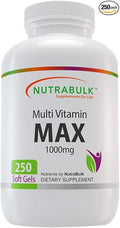 NutraBulk Multi-Vitamin MAX Well Absorbed Soft Gels - Potentially Supports Overall Wellbeing &amp Immune Boosts Energy &amp Metabolism - Complete Daily Nutrition- 1000mg 250 Soft Gels