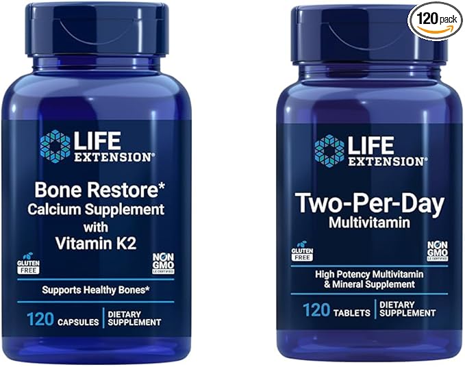 Life Extension Bone Restore + Vitamin K2 Vitamins &amp Minerals Maintain Bone Health &amp Strength &amp Two-Per-Day High Potency Multi-Vitamin &amp Mineral Supplement - Vitamins Minerals