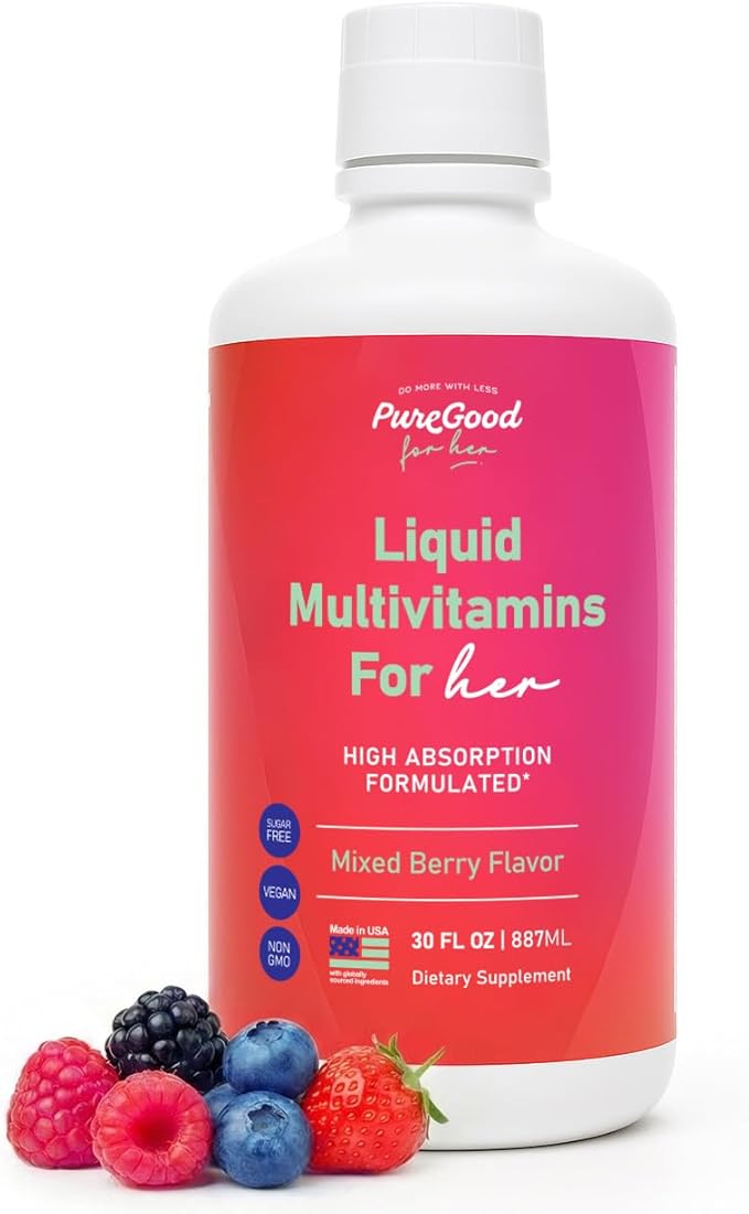 Women’s Liquid Multivitamin | 70+ Nutrients Superfoods &amp Omegas | Made in USA | Vegan Non-GMO Sugar Free | Mixed Berry | 30 Fl Oz (30 Servings)