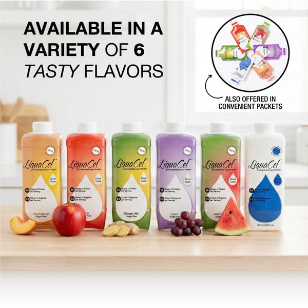 LiquaCel Concentrated Liquid Protein Apple Flavor Ready-to-Drink 16g Hydrolyzed Collagen Protein and 2.5g Arginine Per 1oz Serving Sugar &amp Gluten Free 32 fl oz Bottle Case of 6