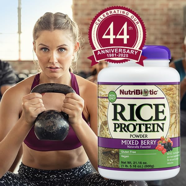 NutriBiotic – Mixed Berry Rice Protein 1 Lb 5 Oz (600g) | Low Carb Keto-Friendly Vegan Raw Protein Powder | Grown &amp Processed Without Chemicals GMOs or Gluten | Easy to Digest &amp Nutrient-