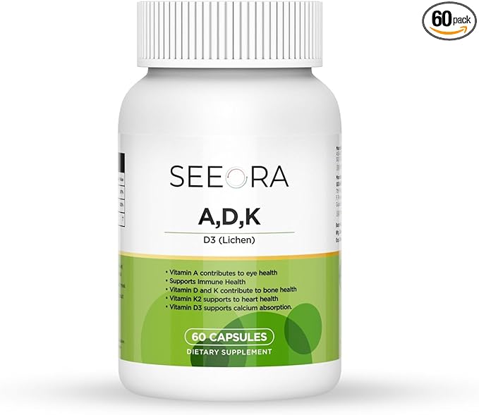 Vitamin ADK Supplement – High Potency Vitamins A D3 &amp K2 | Supports Bone Heart &amp Immune Health | 60 Capsules 2-Month Supply | Gluten-Free Dairy-Free Non-GMO
