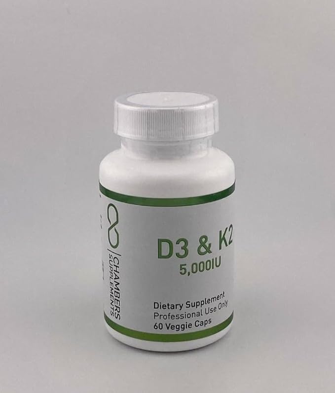 Professional D3 &amp K2 Supplement 5000IU Vitamin D3 with K2 MK-7 60 Veggie Capsules Supports Bone and Cardiovascular Health