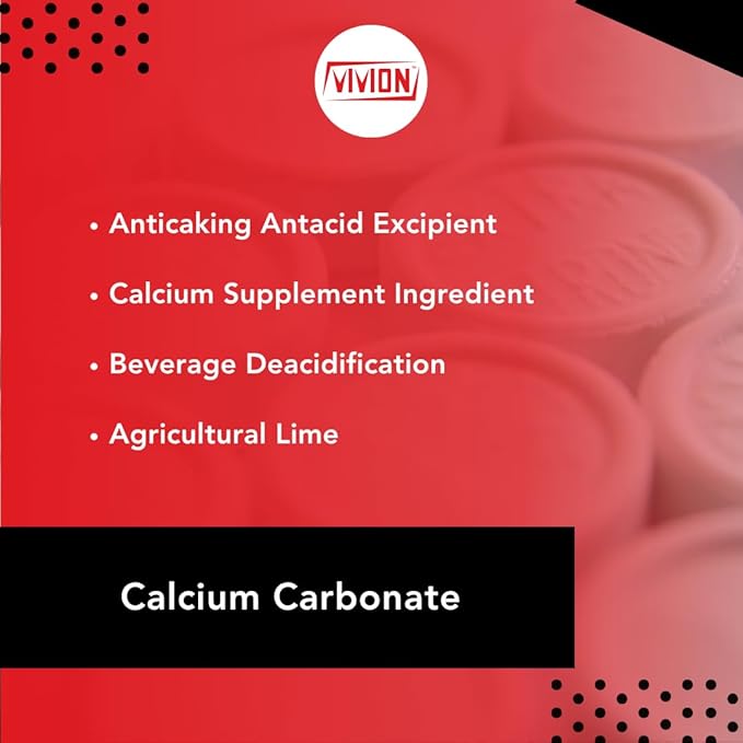 Calcium Carbonate Powder - 1000 Grams - Food Grade Anticaking Antacid Excipient Ingredient - Wine Deacidification &amp Limestone Filler Soil Amendment 1 kg (2.2 lb)