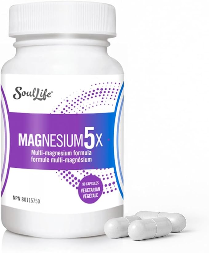 SoulLife Magnesium5X – 5-in-1 Magnesium Complex for Men &amp Women – Supports Muscle Function Relaxation Energy Production &amp Electrolyte Balance – 30 Servings / 90 Vegetarian Capsules