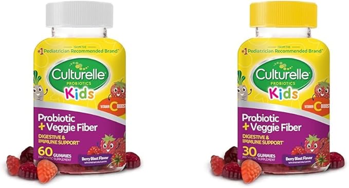 Culturelle Kids Daily Probiotic + Veggie Fiber Gummies (60 &amp 30 Count) - Berry Flavor Digestive &amp Immune Health Support