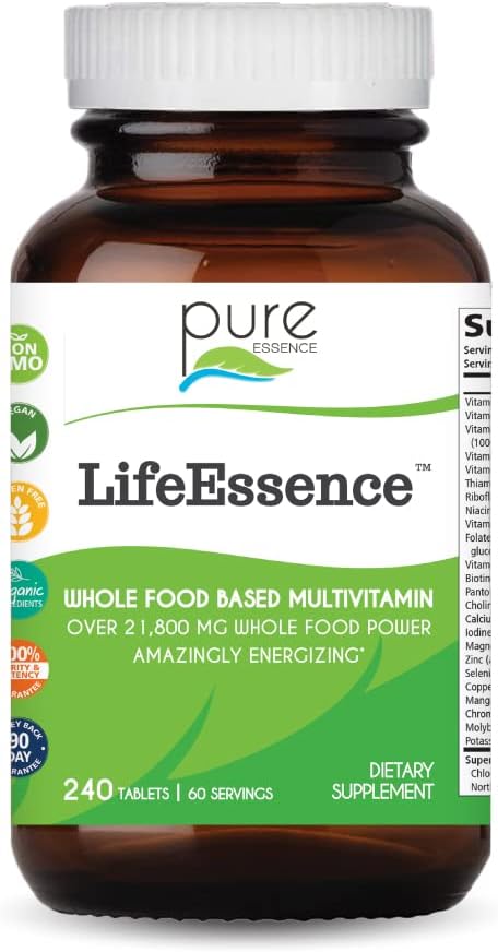 PURE ESSENCE LABS LifeEssence Multivitamin for Women and Men - Natural Herbal Supplement - Vitamin D Vitamin D3 Vitamin B12 Biotin with Whole Foods (240 Tablets)