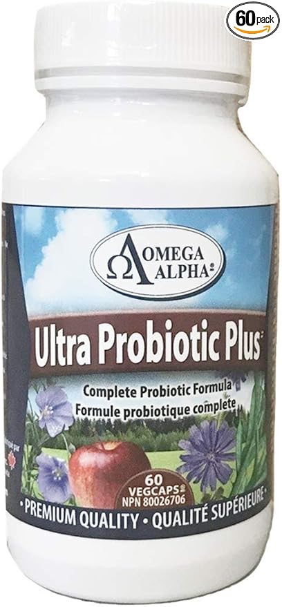 Omega Alpha Ultra Probiotic Plus. Complete Probiotic Formula for Digestive Health and Immune Support. 60 caps