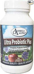 Omega Alpha Ultra Probiotic Plus. Complete Probiotic Formula for Digestive Health and Immune Support. 60 caps