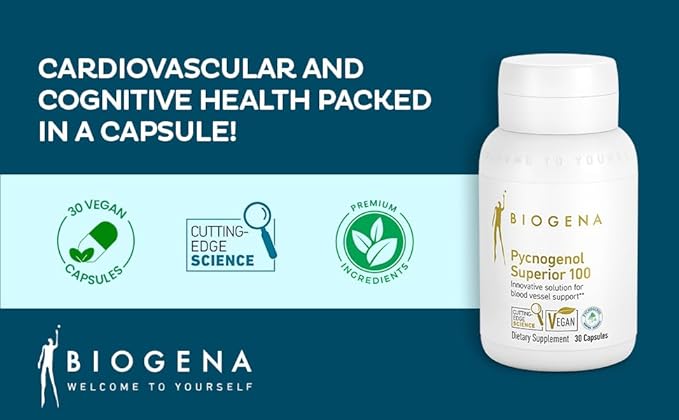 Biogena Pycnogenol 100 mg Gold with Premium Patented French Maritime Pine Bark Extract (Pinus Pinaster) to Support Blood Circulation