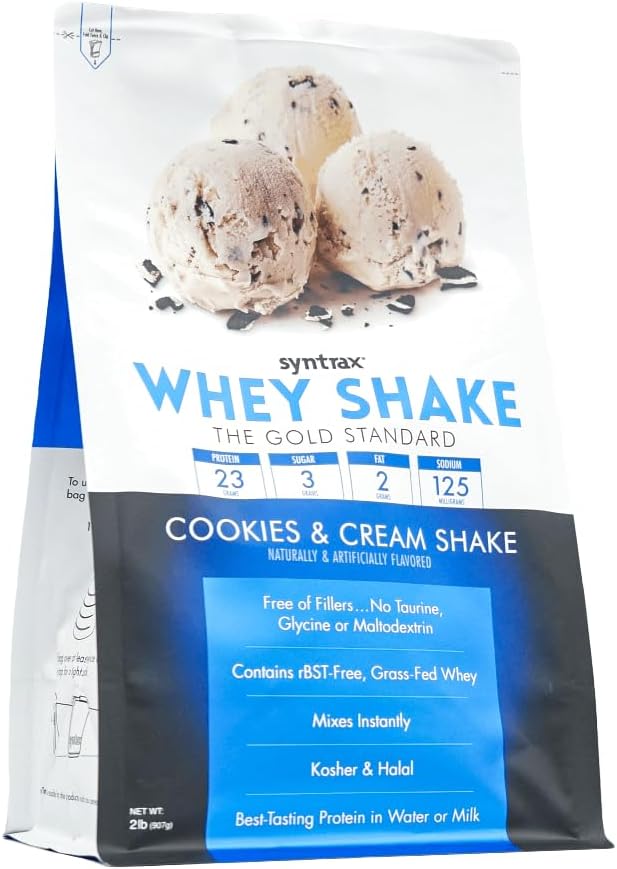Syntrax Nutrition Whey Shake Cold Filtered &amp Undenatured Whey Protein Powder Blend Cookies &amp Cream Shake 2 lbs Real Cookie Pieces