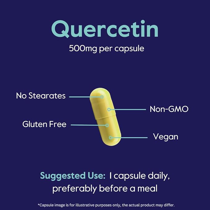 BESTVITE Quercetin 500mg (240 Vegetarian Capsules)(120 x 2) - No Stearates - No Silicon Dioxide - Vegan - Non GMO - Gluten Free