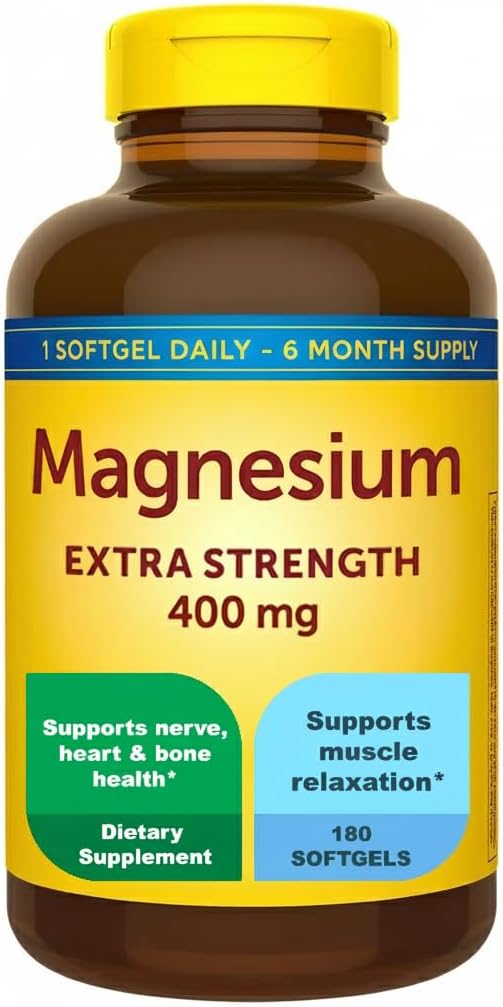 Extra Strength Magnesium 400mg Softgels | Muscle Bone &amp Nerve Support | 180 Softgels – 6 Month Supply | High Potency Daily Magnesium Supplement | Gluten Free Formula