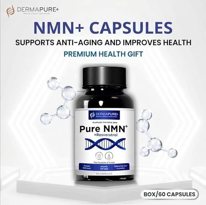 Dermapure NMN+ Supplement 4-in-1 – Support Youthful Skin Longevity Anti-Aging Reduces Fine Lines &amp Wrinkles Supports NAD+ Levels GMP Certified &amp FDA Registered – 60 Capsules (1 Pack)