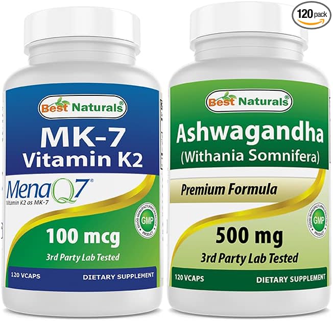 Best Naturals MK-7 Vitamin K2 100 mcg &amp Ashwagandha Extract 500 Mg