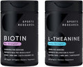 Sports Research Vegan Biotin 10000mcg with Coconut Oil Max Strength Vitamin B7 120 Softgels (4 Month Supply) and Double Strength L-Theanine Supplement for Focus Relaxation &amp Alertness 200mg 60 C