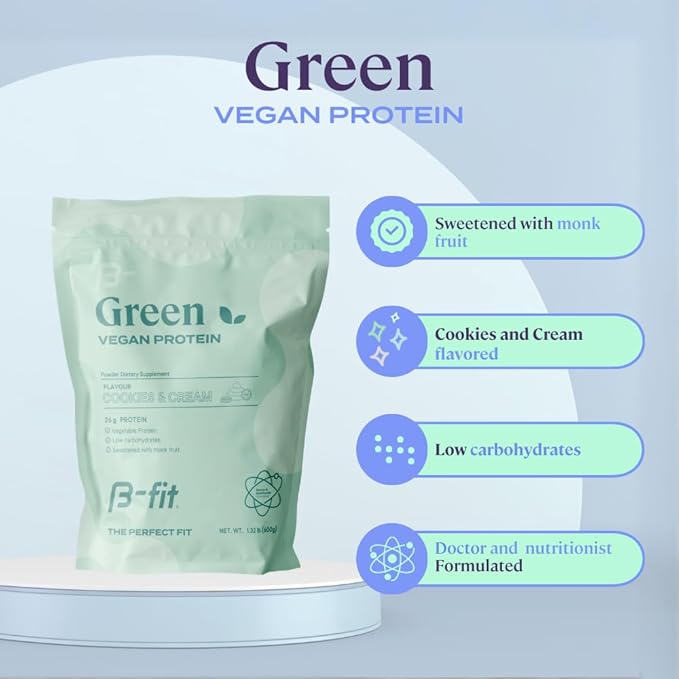 Vegan Pea Protein Powder Cookies and Cream Flavor Plant Based Shake 26g Organic Pure Protein Sugar-Free and Gluten-Free 19 Servings 600g