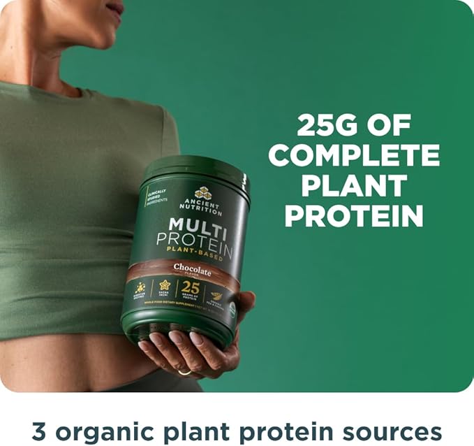 Ancient Nutrition Organic Multi Protein Plant Based Powder 25g Protein Hydrolyzed Pea Protein Digestive Enzymes &amp Probiotics Supports Muscle &amp Gut Health Chocolate 15 Servings