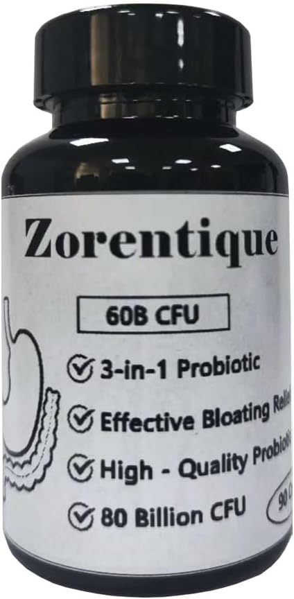 Zorentique Advanced 3-in-1 Probiotic (90 Caps) - Prebiotic &amp Probiotic Blend for Occasional Bloating Support &amp Immune Health 60B CFU at Mfg Room Temp Stable (Store &lt77°F/25°C) - 3 Month S