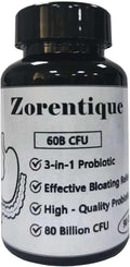 Zorentique Advanced 3-in-1 Probiotic (90 Caps) - Prebiotic &amp Probiotic Blend for Occasional Bloating Support &amp Immune Health 60B CFU at Mfg Room Temp Stable (Store &lt77°F/25°C) - 3 Month S