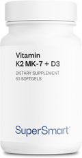 Supersmart - Vitamin K2 MK7 + Vitamin D3 90mcg per Day (High Bioavailability) - Menaquinone Supplement - Vitamin D &amp K Complex | Non-GMO &amp Gluten Free - 60 Softgels