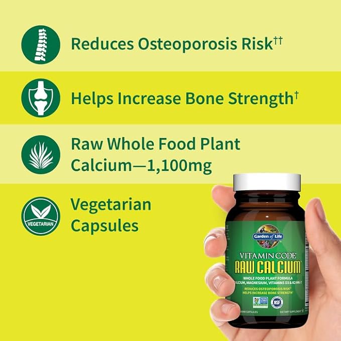 Garden of Life Raw Calcium Supplement for Women and Men - Vitamin Code Made from Whole Foods with Magnesium K2 Vitamin D3 and Vitamin C plus Probiotics for Digestion 120 Capsules