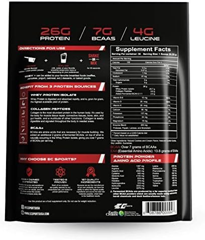 EC Sports Whey+ Protein Powder Cookies n Cream Drink Mix w/Digestive Enzymes - Isolate Supplement Collagen Peptides w/Faster Reform - 30 Servings