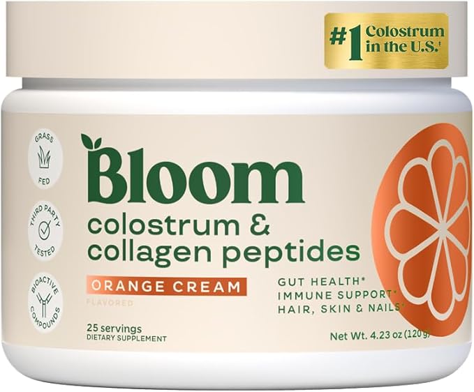 Bloom Nutrition Bovine Colostrum Powder with Vitamin B-12 for Gut Health Immune Support Hair Growth &amp Beauty Supplement | Orange Cream 25 Servings