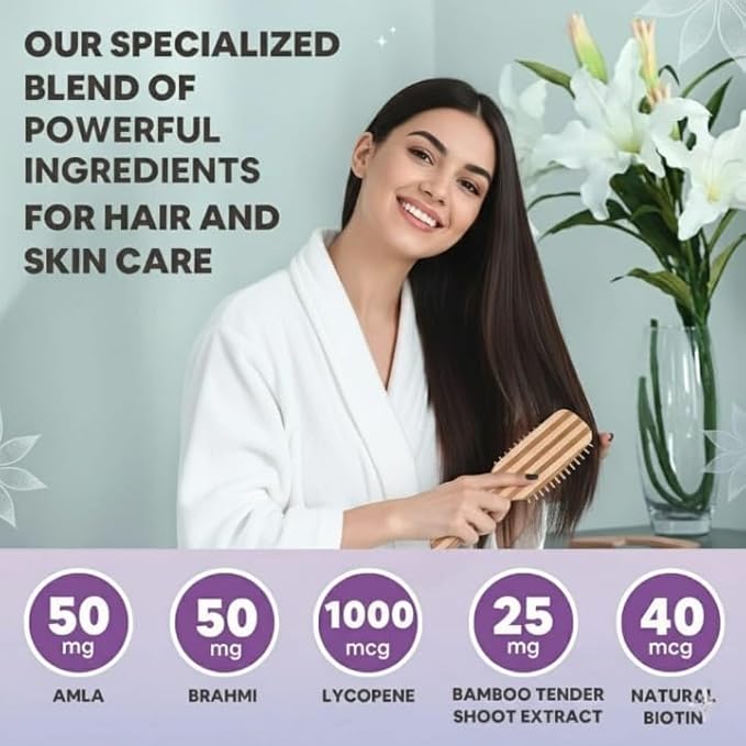 Biotin for Hair Growth with Amla Brahmi &amp Bamboo Extract - 90 Veg Tablets