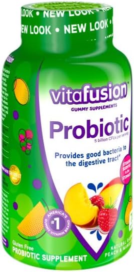 Vitafusion Probiotic Gummies Supplement 5 Billion CFUs per Serving Supports Digestive Health Gluten-Free Natural Raspberry Peach &amp Mango Flavors 70 Count (Pack of 2)