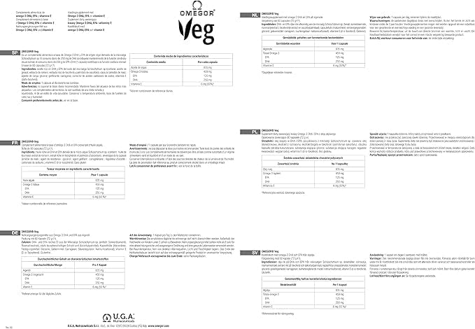 Vegan Omega 3 Supplement OMEGOR Veg - Algae Oil Omega 3 with 250mg EPA and 125mg DHA with Vitamin E - Vegan Society and IFOS Certified (60 Caps)