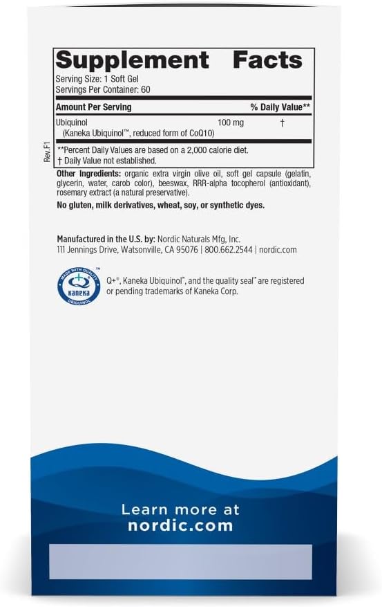 Nordic Naturals Nordic CoQ10 Ubiquinol - 60 Mini Soft Gels - 100 mg Coenzyme Q10 (CoQ10) Ubiquinol - Heart &amp Brain Health Cellular Energy Production Antioxidant Support - Non-GMO - 60 Servings