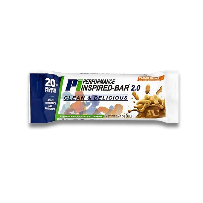 Performance Inspired Nutrition - Protein Bar 2.0 – Contains - 20G Protein - 6G Fiber - 4g MCTs - 1 Billion CFU Probiotics – 1G Prebiotics - G Free – BIG 70g Bar - Peanut Butter - 12Ct. Box