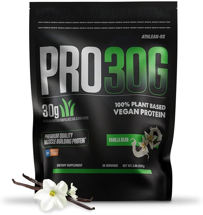 PRO 30G Vegan Protein Powder by ATHLEAN-X Plant-Based Muscle Recovery &amp Growth Formula Gluten-Free NSF Certified for Sports High Protein Supplement for Strength - Vanilla Bean