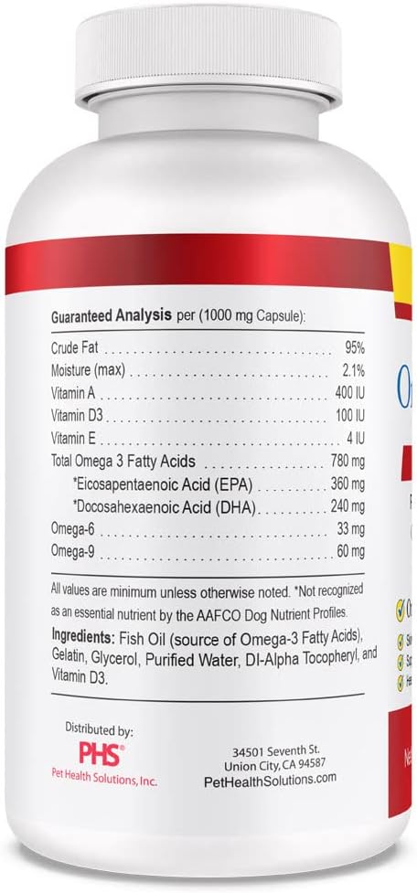 Omega-Caps Extra Strength for Large Breeds-Vet Formulated for Healthy Radiant Skin &amp Coat While Reducing Shedding. Contains Omega 3 for Immune System Support Easy to Dose 1000 Soft Gel Capsules