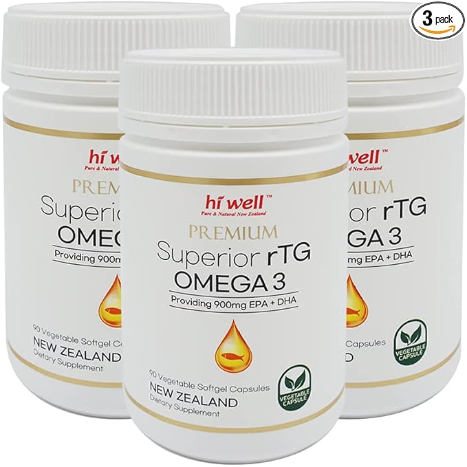 (Pack of 3) Hi Well Premium Superior rTG Omega 3 90Vegetable Softgel Capsules